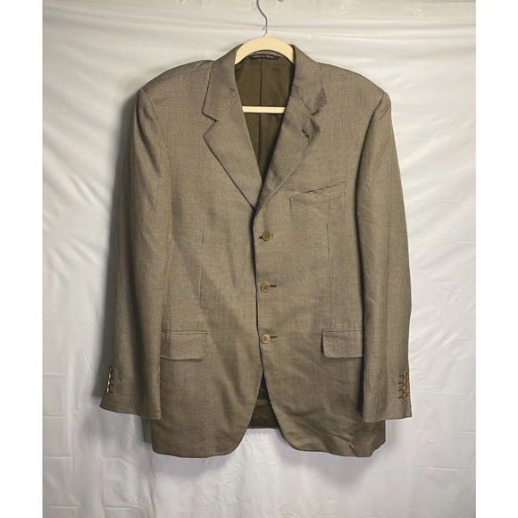 Canali Other - Canali Italy Mens Silk Wool Houndstooth‎ Blazer Classic Brown Plaid Size 40R